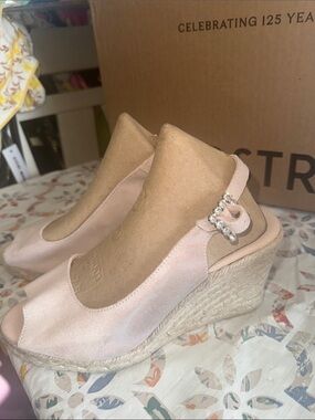 PASEART Women’s Blush Espadrille Wedge Sandals with Rhinestone Ankle Strap